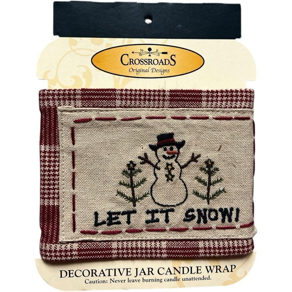 New Crossroads Primitives Let it Snow Snowman Country Primitive Candle Jar Wrap